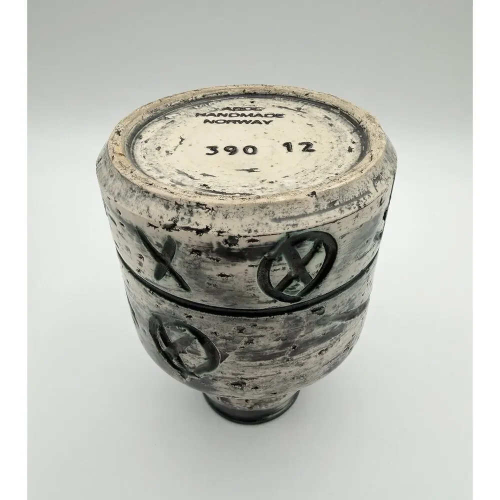 Arol Keramik Pottery Norwegian Saga Jug Vase 5” Viking Ship Rune Motifs Norway